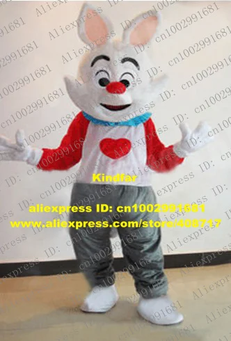 Beautiful White Hare Bunny Lepus Rabbit Jackrabbit Mascot Costume With Black Dense Curve Eyebrow Red Globe Nose No.5152 FS | Тематическая