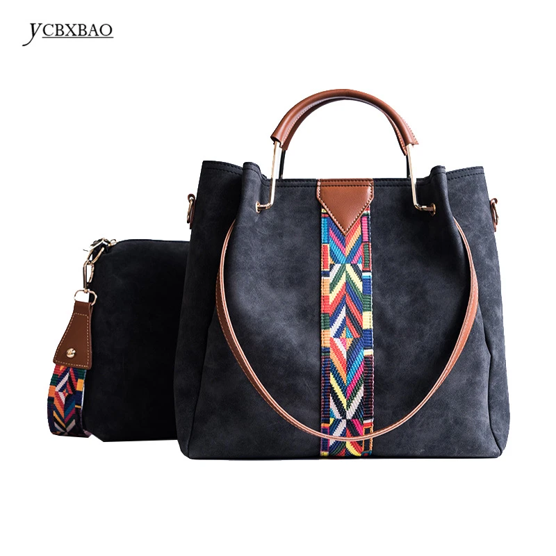 

YCBXBAO 2018 new Rainbow Shoulder Strap High Capacity Two Pieces Sac A Main Bag Handbag Women Famous Brand Handbag Women Bag