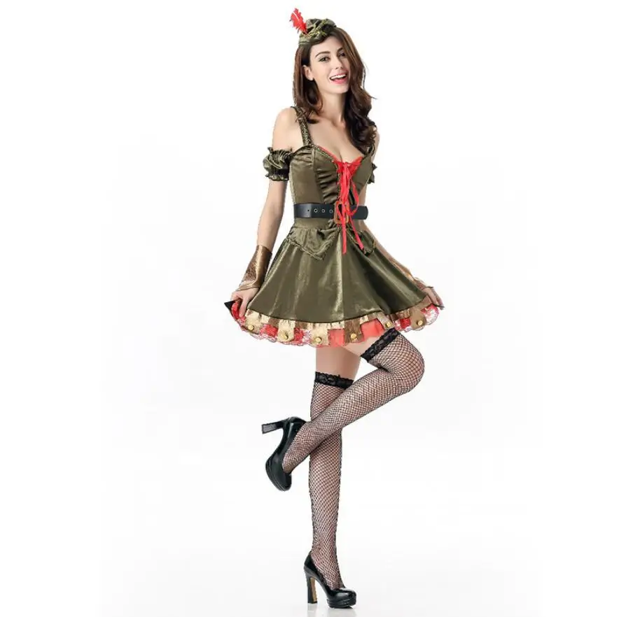 4 шт. для взрослых Для женщин Робин Гуд маскарадный костюм на Хэллоуин Косплэй для девочек солдат равномерное Маскарад платья