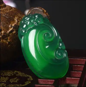 

Natural authentic green chalcedony carved financial resources rolling Lucky Ruyi pendant