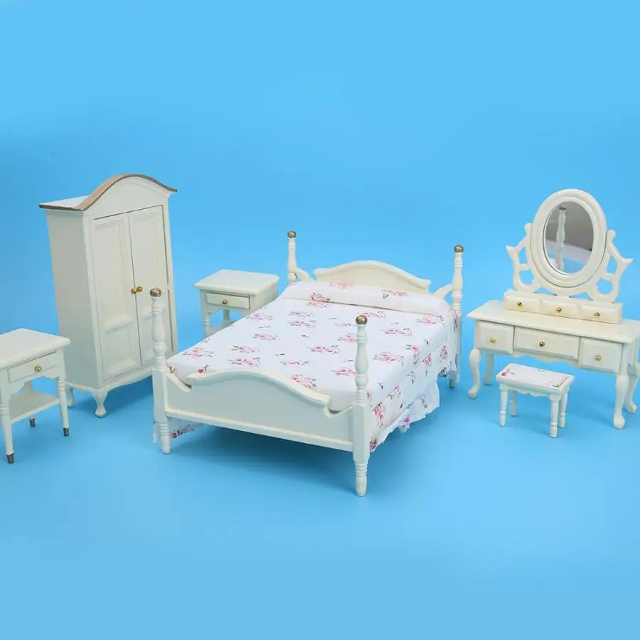 6 шт./компл. 1:12 миниатюрный кукольная мебель моделирование Деревянный Мини Спальня комплект Детские ролевые игры Кукольный дом аксессуары