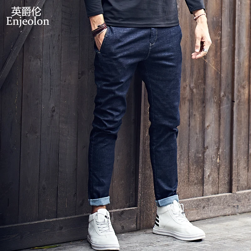 Koop Enjeolon merk top qualiry hoogwaardige volledige lengte jeans mannen mode lange broek Rechte jeans mannetjes Causale Broek KZ6141