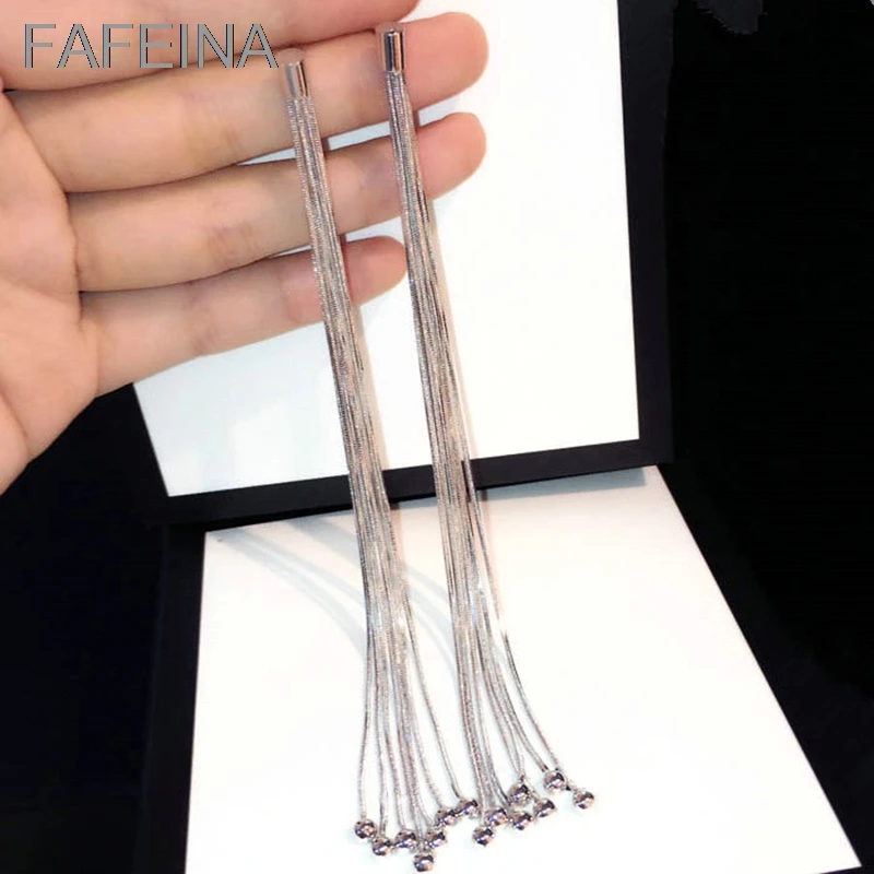

FAFEINA Metal Tassel Earrings Long Earrings For Women New Fashion Exaggerated Ball Hanging Earrings Gold And Silver Color