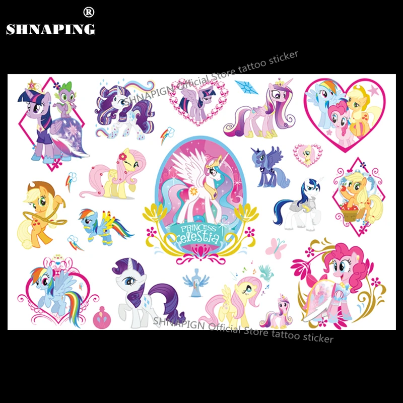 SHNAPIGN ليتل المهر سيليستيا الطفل المؤقتة الوشم هيئة الفن فلاش لصاقات وشم 17*10 سنتيمتر للماء تصفيف الوشم ملصق