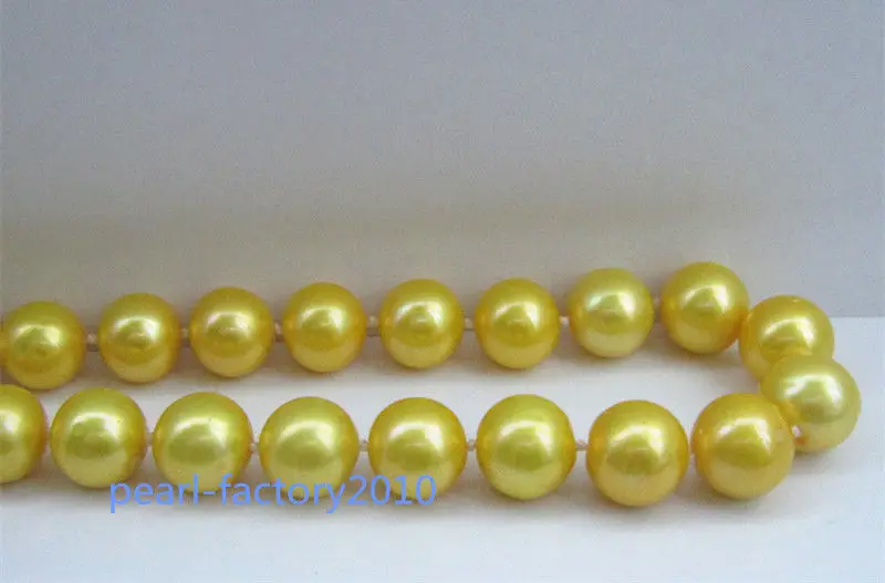 

19" 18" 9-10 MM NATURAL SOUTH SEA GENUINE Yellow PEARL NECKLACE 14K Gold Clasp (0926)