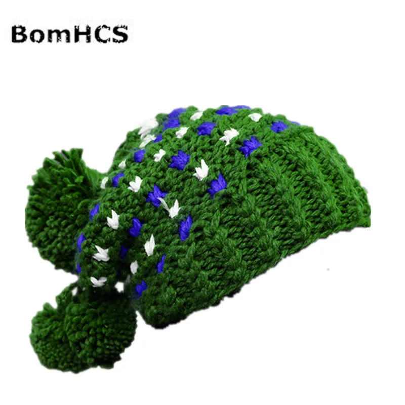 BomHCS зимняя женская Толстая теплая вязаная шапка ручной работы с мягким помпоном - Цвет: Зеленый
