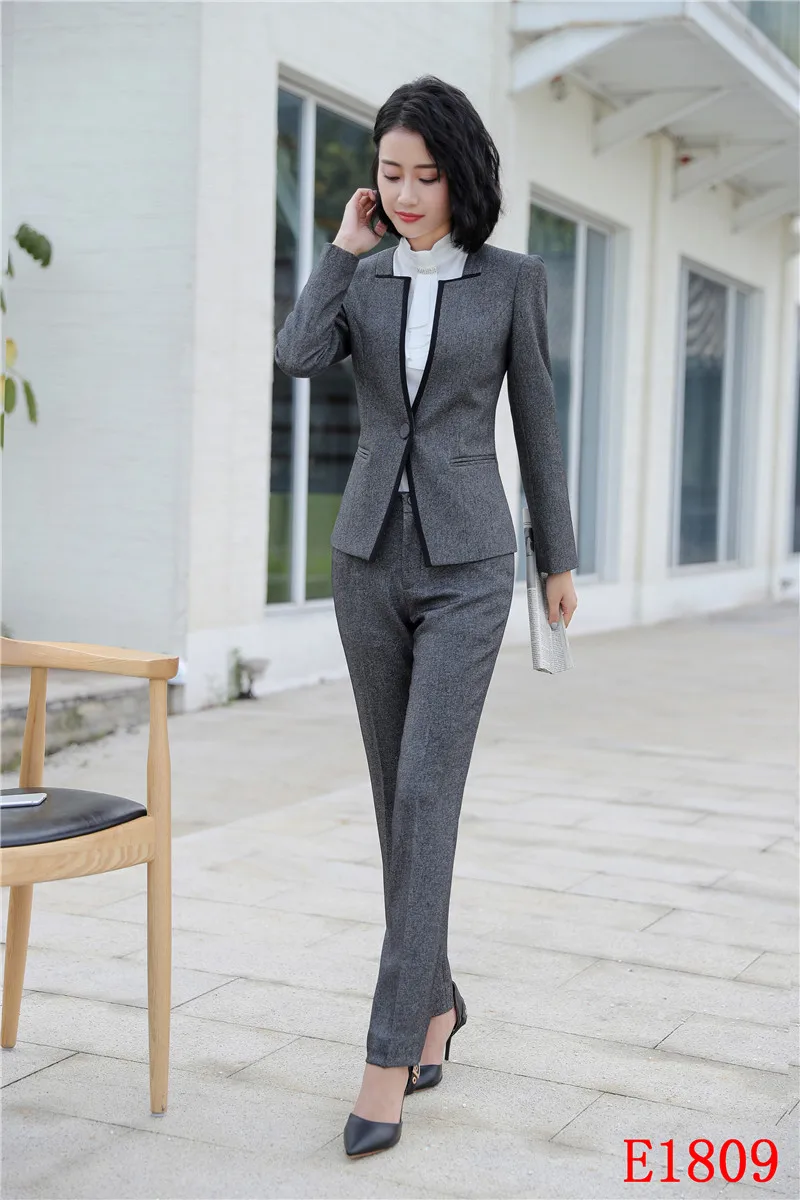 Formal Women Pant Suits Grey Blazer and 