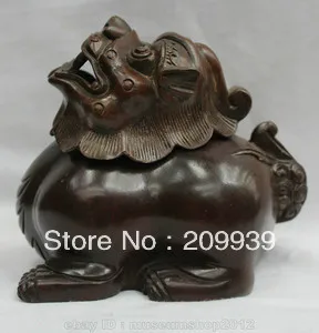 

00370 China Chinese Fengshui Bronze Unicorn Lion Foo Dog Statue Incense Burner Censer (A0314)