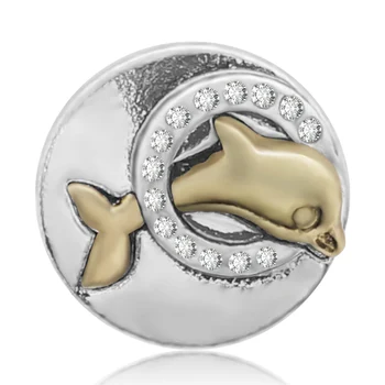 

New KZ1343 Beauty Round Golden dolphin 18MM Crystal Metal charm snap buttons for DIY charm snap jewelry charm wholesale
