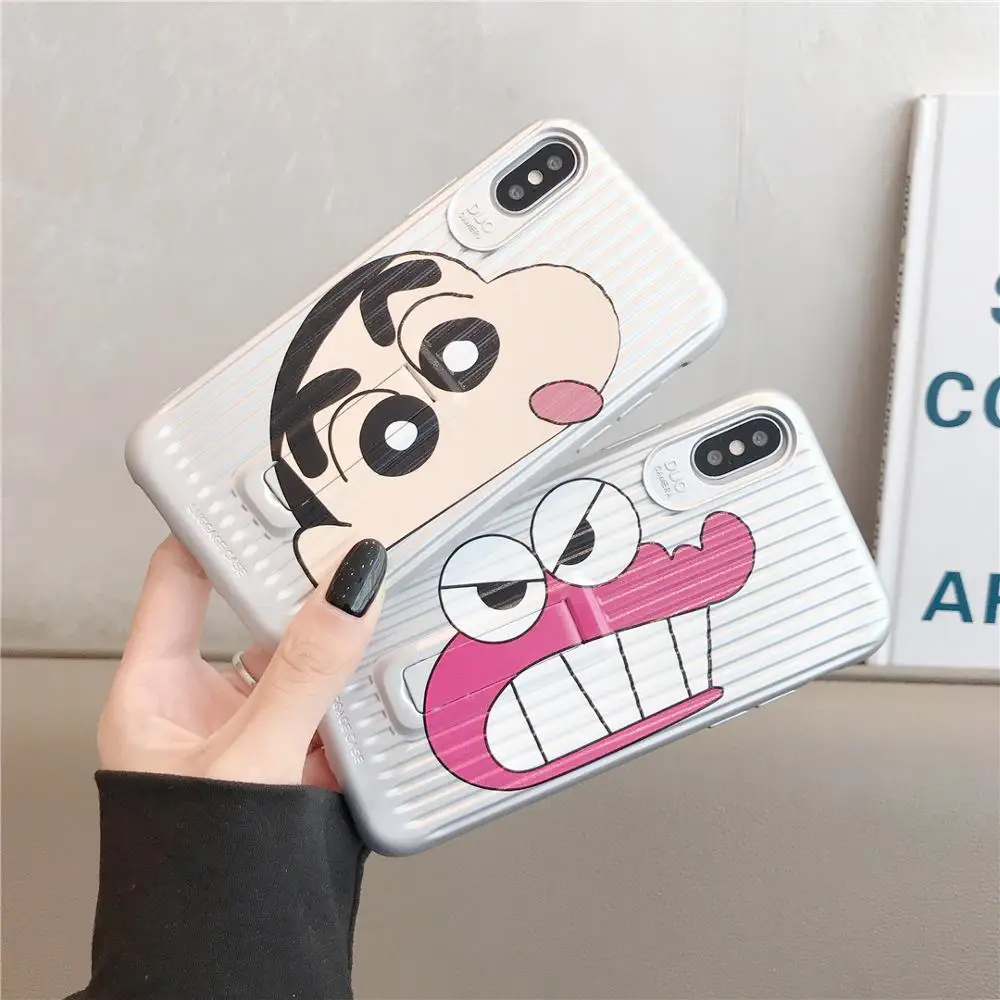 

KAIEN Curved suitcase support cute dinosaur Crayon Shinchan soft Mobile phone case for iPhone 6 6s 7 7plus 8 plus 10 X XR XS MAX