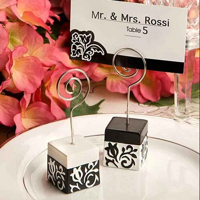 Black and White Damask Place Card Holders Wedding picture name holder