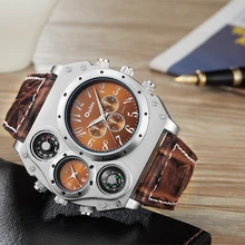 Oulm 1349 мужские часы спортивные военные часы мужские с компасом и украшение-термометр с кожаным ремешком кварцевые наручные часы