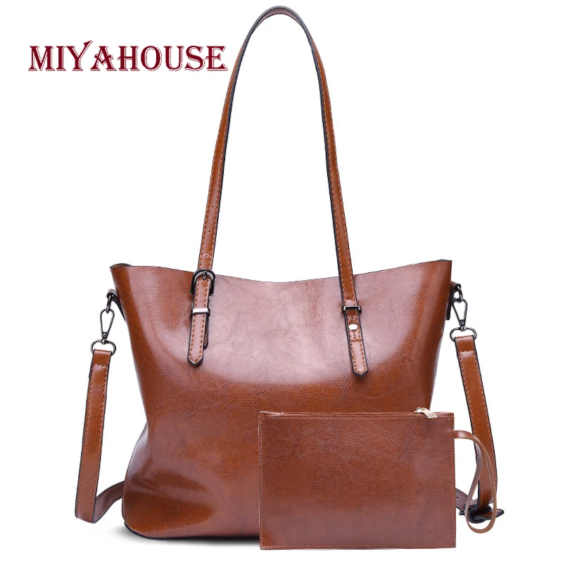 

Miyahouse Oil wax Design Luxury Leather Tote Handbag Female PU Leather Shoulder Bag Women Large Capacity Crossbody Bag
