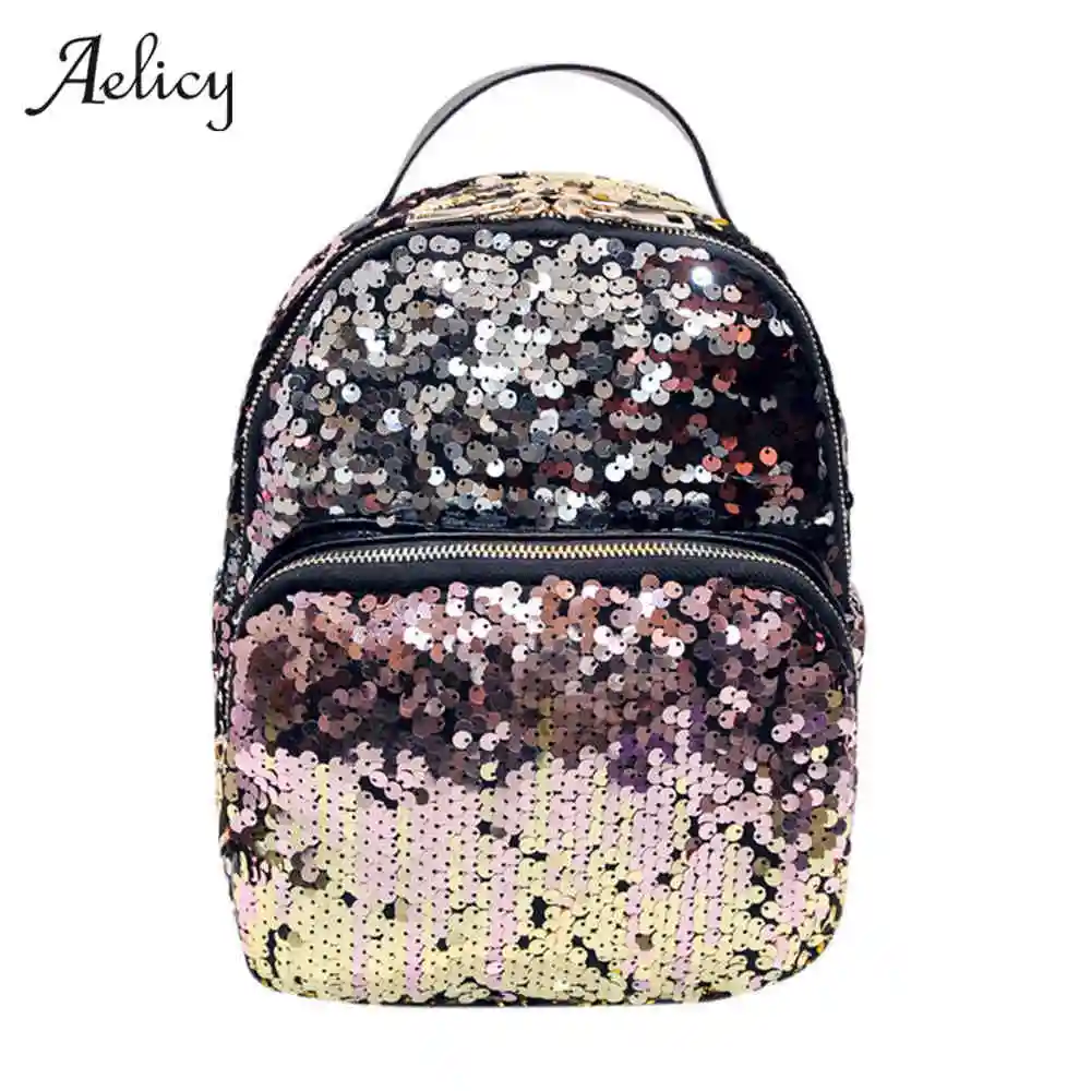 

Aelicy Mini PU Sequins Backpack Women School Bags Princess Bling Backpack Bag Small Travel Sequins Backpack Mochila Feminina