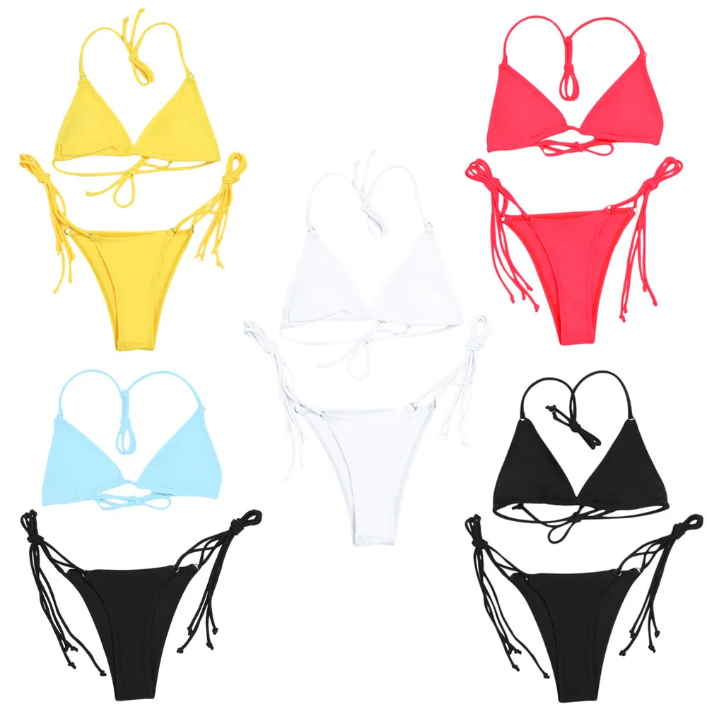 Bikini 2019 Sexy Micro Bikinis Women's Swimsuit Shalter High Neck Lace Up Swimsuit Wire Free Female Beach Wear Bathing Suit7