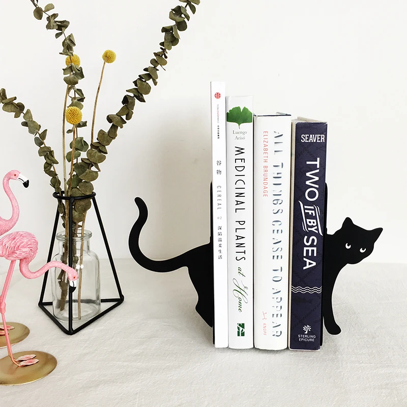 

Cute Cat Simple bookends student book stands Decorative Metal Book ends Iron Book racks for end table office stationery supplies