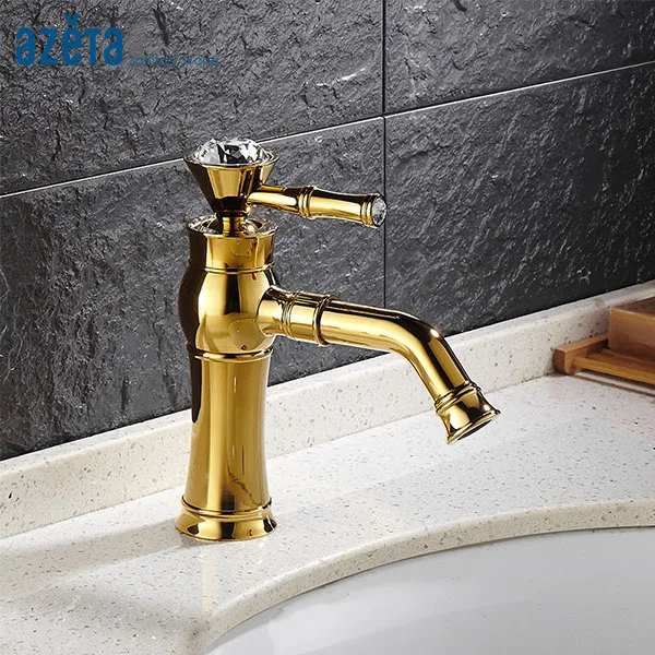 

Azeta New Arrival Faucet Bathroom Gold Brass Basin Tap Deck Mounted Basin Faucet Single Handle Basin Mixer Free Shipping AT8806G