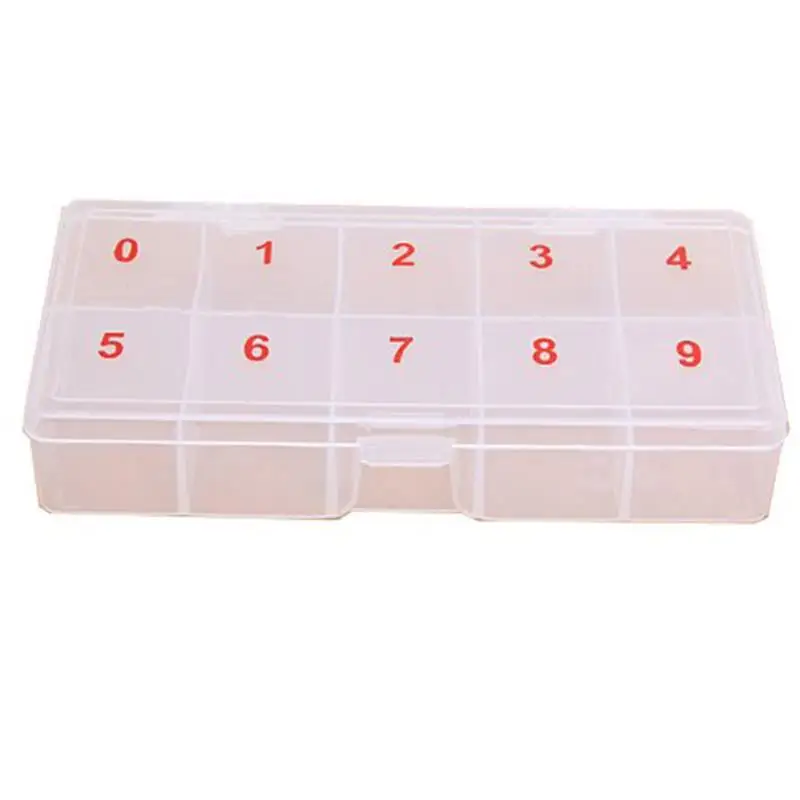 

10 Cells False Nail Art Tips Box Acrylic Storage Case Natural Translucent Plastic Fake Box Container Case Manicure Nail Tool