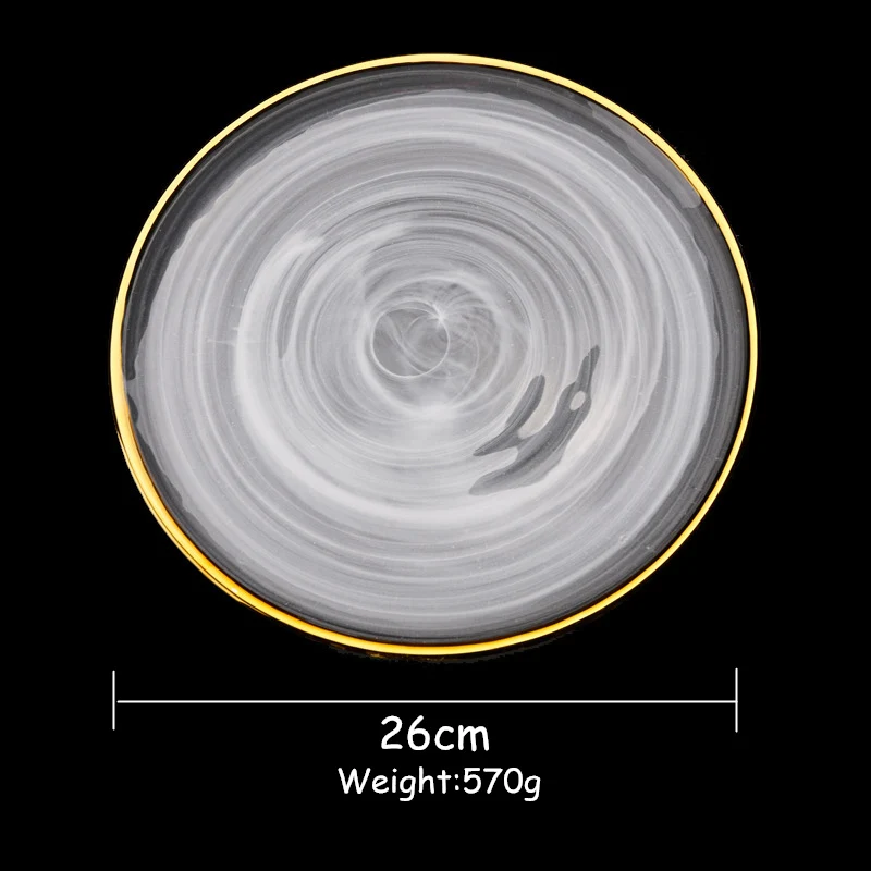 Стеклянная тарелка с золотым краем, набор посуды, салатник, тарелка для ужина, туман, боковая тарелка для еды, элегантный из стекла, посуда, миска для супа, 1 шт - Цвет: 10 Inch Plate