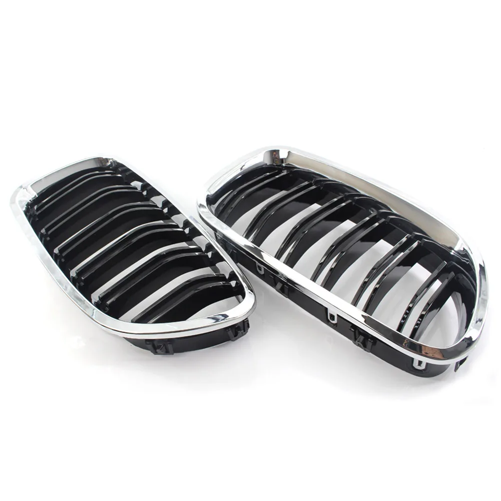 

2 Pcs Chrome Dual Fin Front Grille Grill Hood Nose For BMW F10 F11 5 2010-2015 TD326