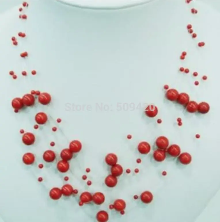 

ZT4785 W&O655 >>>>>Charming red coral starriness beads necklace 17.5" #@