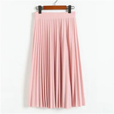 XIKOI женская шифоновая юбка весна осень тонкая однотонная плиссированная юбка женская s Saias Midi Faldas винтажная Женская юбка миди с высокой талией - Цвет: Pink