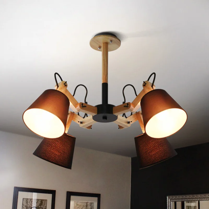 

Nordic Creative Solid Wood Chandeliers Oak Mechanical Arm Chandeliers for Living Room Restaurant Bedroom Study Indoor Lighting
