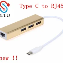 Алюминий USB 3,1 Тип C до 3-Порты и разъёмы USB 3,0 концентратор с RJ45 10/100/1000 Gigabit Ethernet сетевой адаптер проводной преобразователь кабель