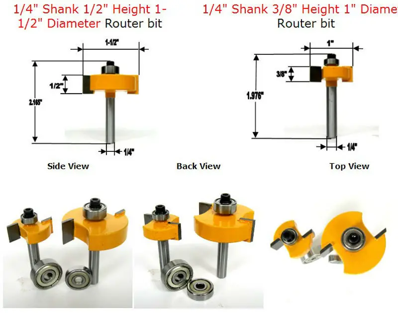Шт. 2 шт. 1/4 хвостовик 1/2, 3/8 Rabbeting и маршрутизатор со слотами бит w/2 Подшипники комплект Деревообработка Резак деревообработка Биты