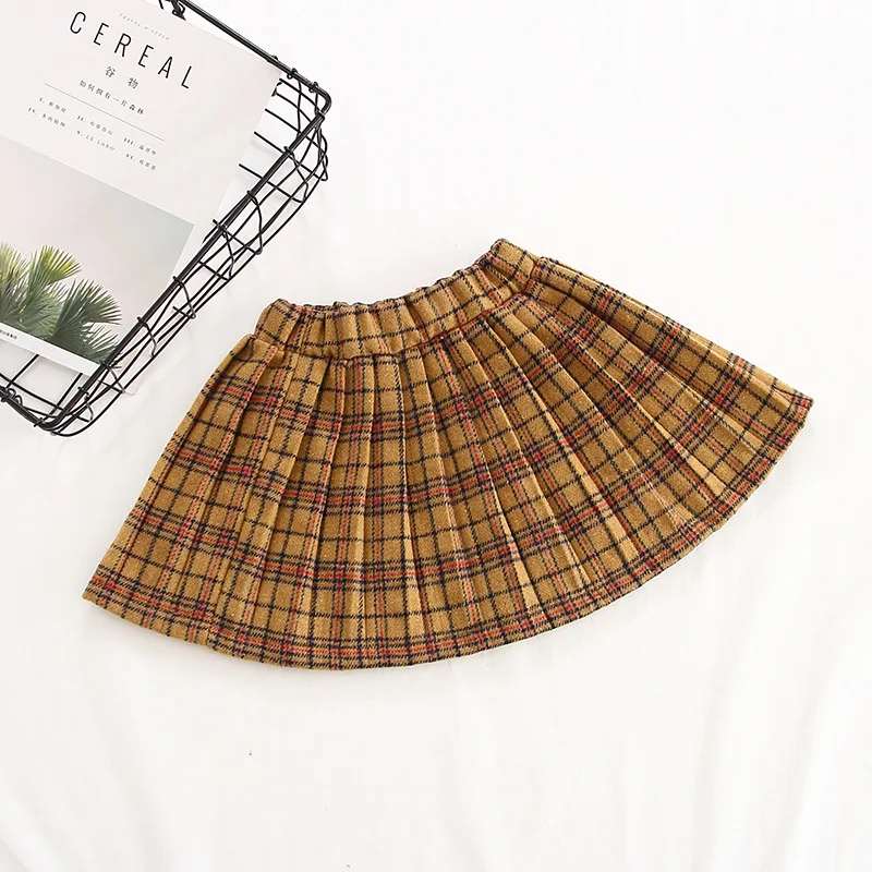 Г. Весна-осень; плиссированные юбки для девочек в Корейском стиле; шерстяная юбка для девочек в школьном стиле; плиссированная клетчатая юбка для малышей - Цвет: Цвет: желтый
