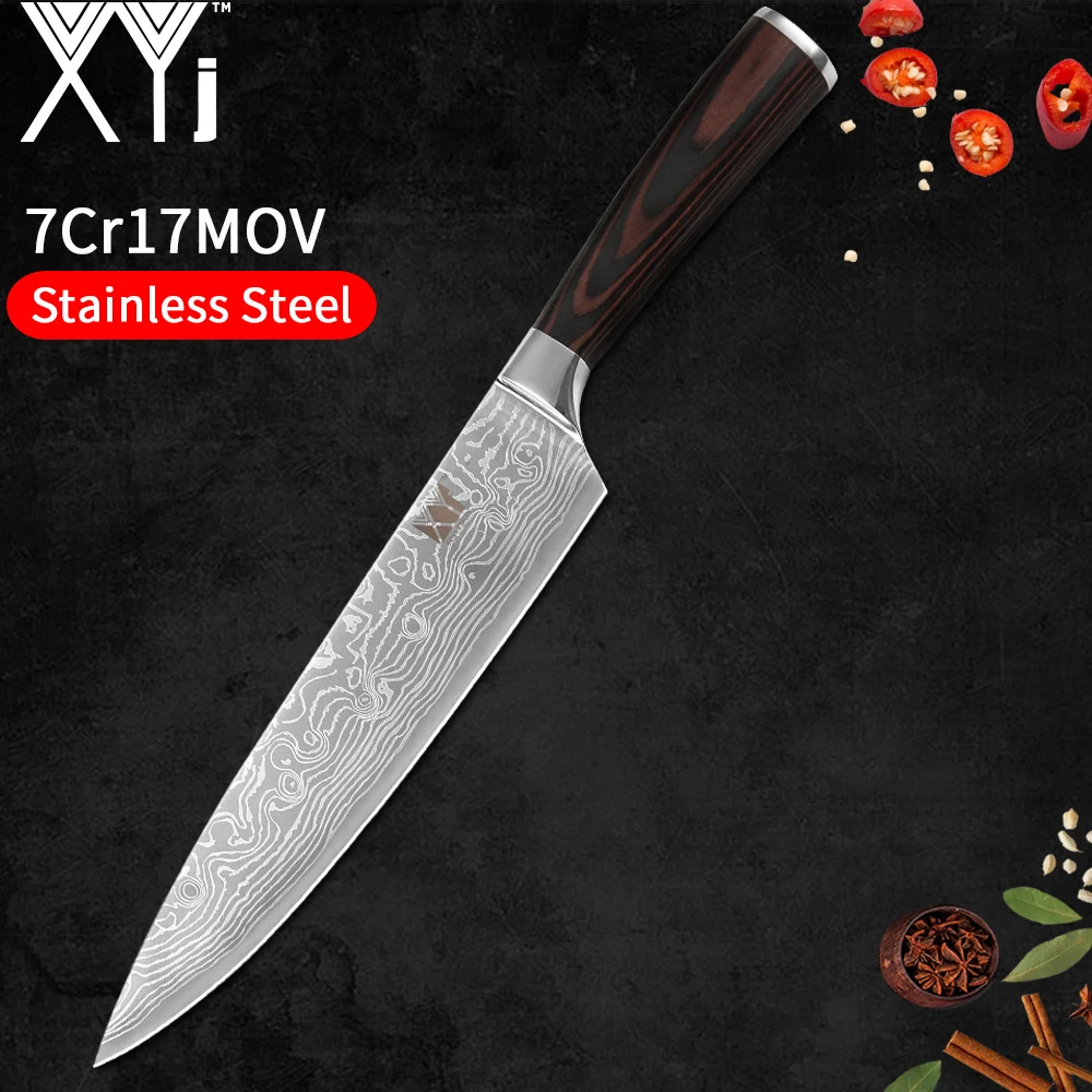 

XYj Kitchen Knife 7cr17mov Stainless Steel Knife Damascus Veins Pattern Meat Cleaver Chef's Professional Cooking Accessories