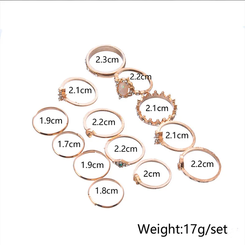 12 шт./компл. Миди палец кольцо комплект ювелирных изделий для Для женщин браслеты с подвесками золото Цвет Винтаж костяшки вечерние ювелирные изделия Тарельчатая комплект Для женщин, ювелирное изделие, подарок - Цвет основного камня: 12pcs