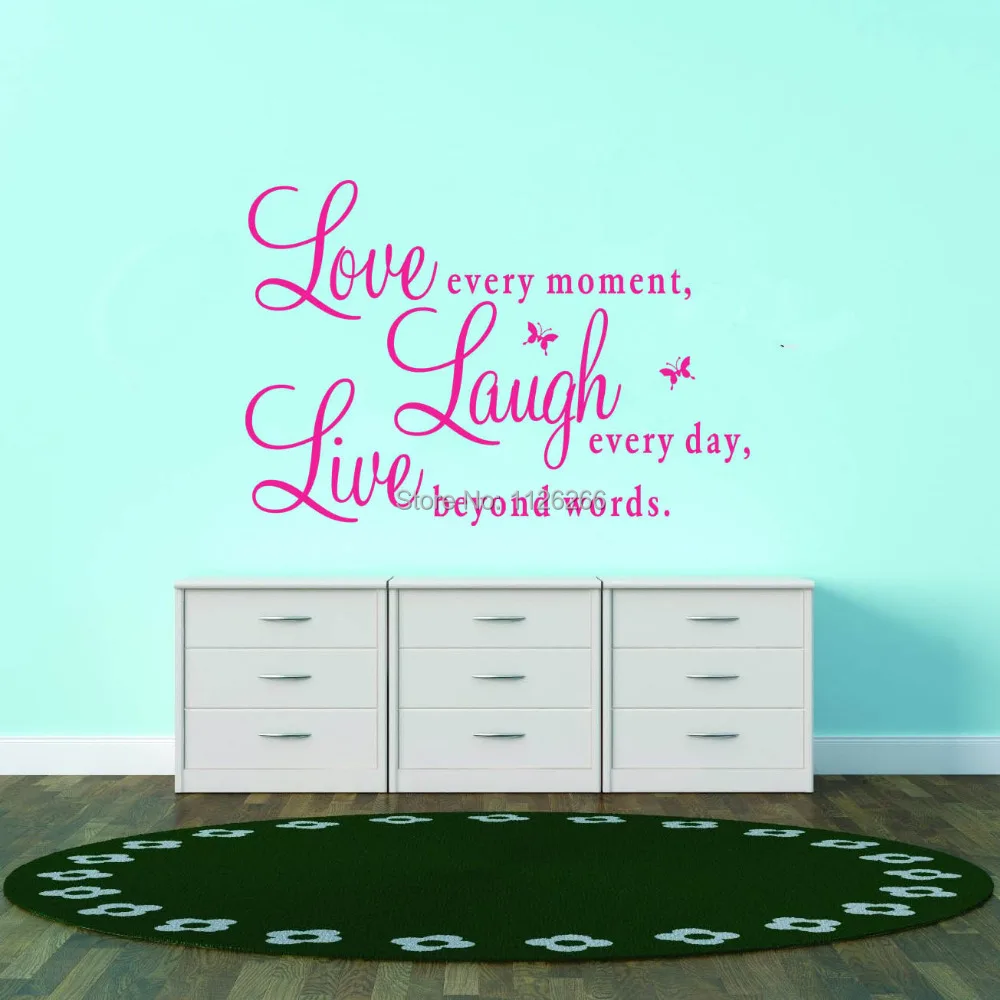 Inspirational Quotes Love Every Moment Laugh Every Day Live Beyond Words Wall Stickers for Living Room Decoration Home Decor in Wall Stickers from Home