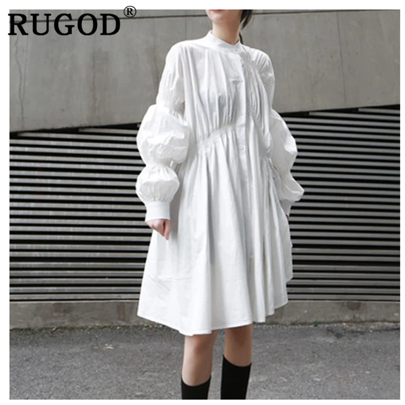 RUGOD свободное женское платье большого размера, свободное плиссированное платье с рукавами-фонариками, модное летнее платье в Корейском стиле, modis rope femme
