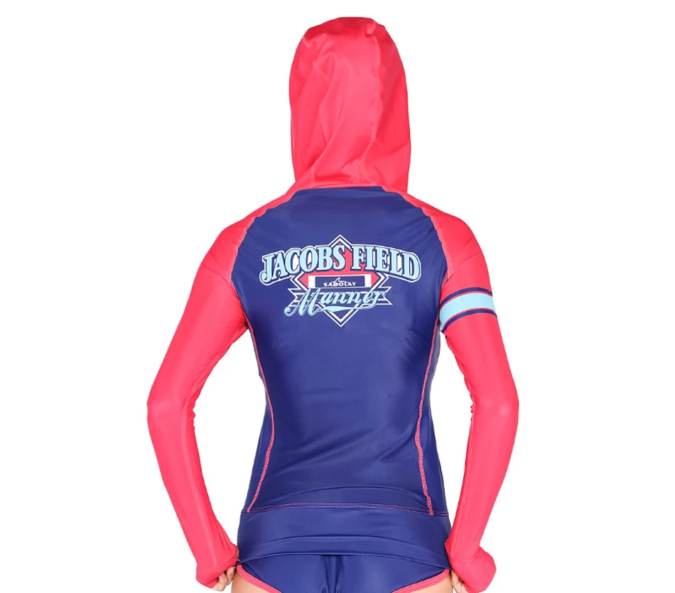 

Bonverano(TM) Women's UV Protection Long Sleeve Rashguard (Top&Bottom) Zipper Adjustable Strap UPF 50+ Blue Watermelon Swimsuit