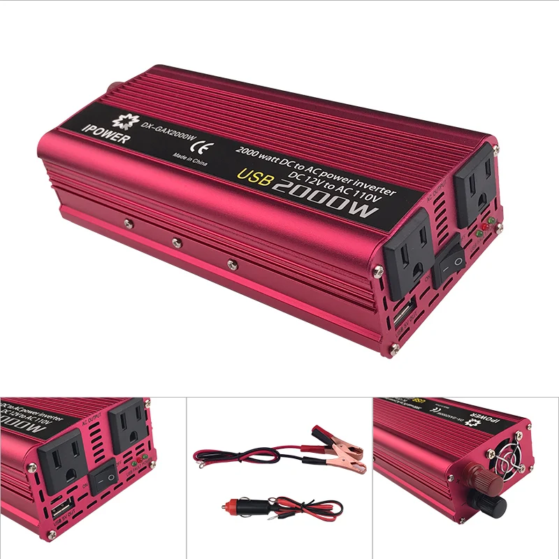 

Car Power Inverter DC 12V to AC 120V 2000W Vehicle USB Adapter Converter Car Inverter Power Supply Switch On-board Charger 60HZ