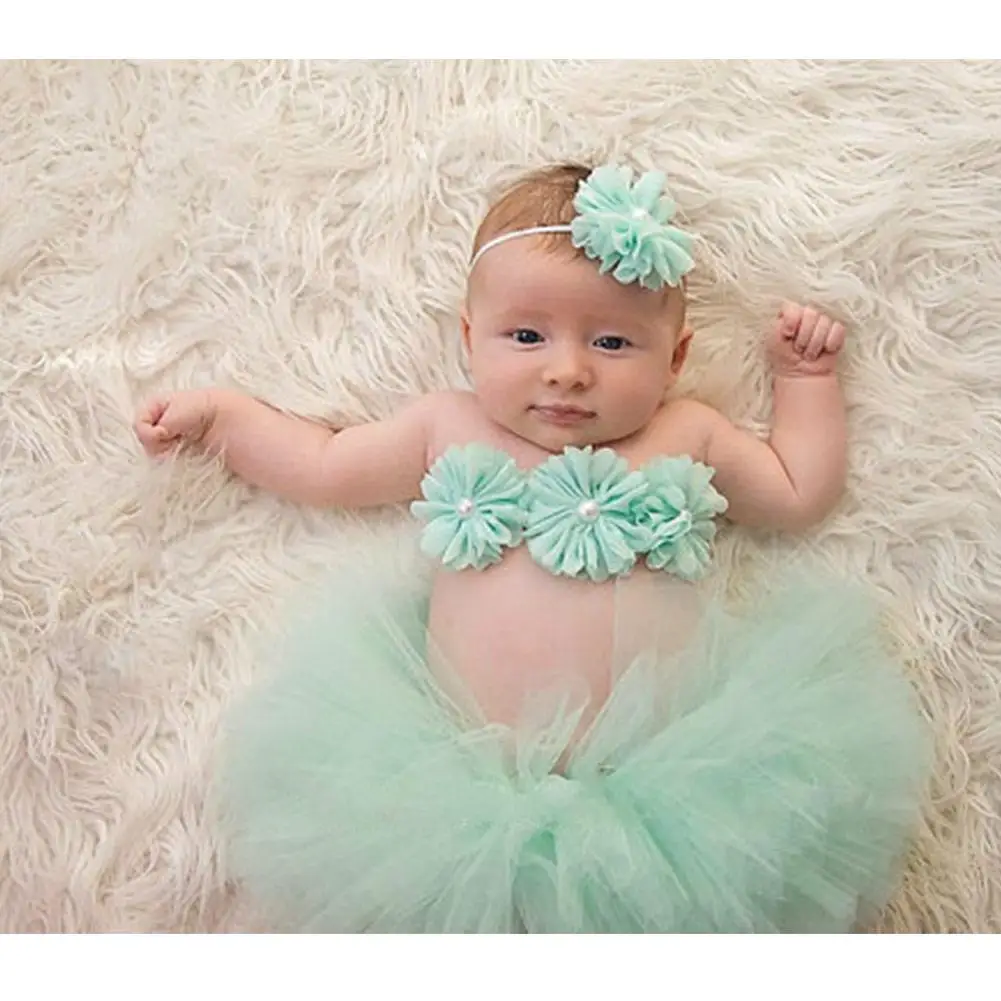 

3 colors Photosession of newborns skirt hair band set infant photo props for girl bebe gauze dress suit for photography