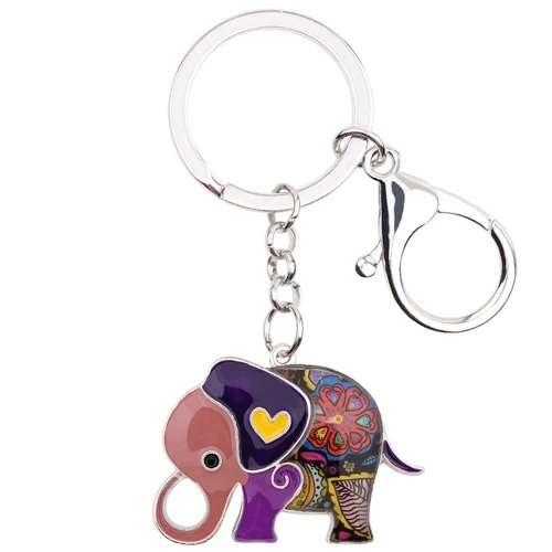 Bonsny эмалированный сплав мультфильм джунгли брелок для ключей со слоном брелок для ключей подарок для дам сумка Шарм Подвеска автомобиля женские новости ювелирные изделия - Цвет: Purple