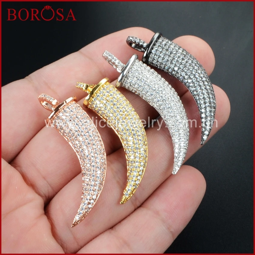 

BOROSA Large Mammoth Tooth Micro Pave Druzy Pendant Cubic Zirconia Crystal Pave Horn Pendant Jewelry WX038