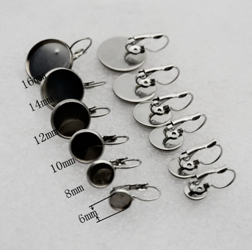 

10pcs 6/8/10/12/14/16mm 316L Stainless Steel Lever Back Earrings Base Blank Earring Tray fit Beads Cabochon Cameo Base Settings