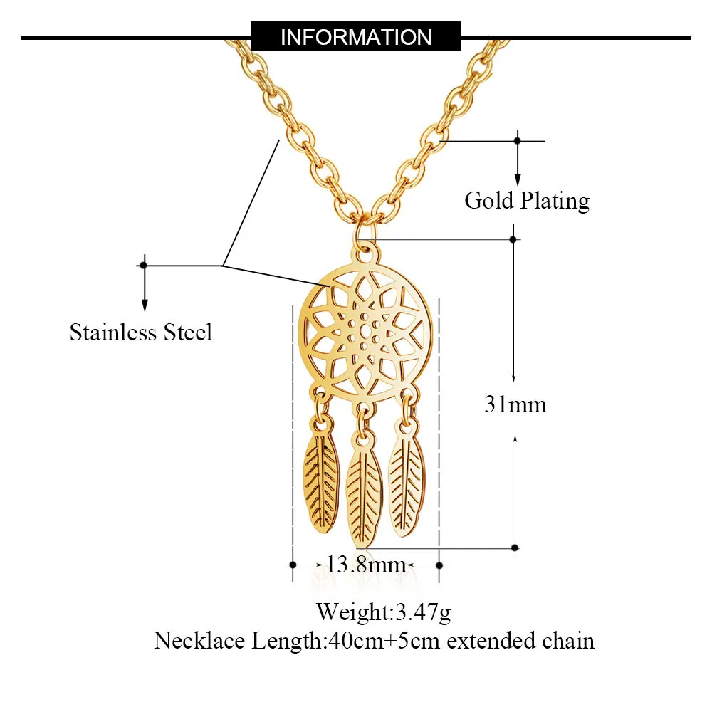 Ожерелье из нержавеющей стали, Ловец снов, подвеска, золото, серебро, ожерелье для женщин, ожерелье с удлиненной цепью для женщин, ювелирный подарок