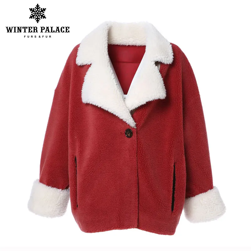 ЗИМНИЙ ДВОРЕЦ женщин Новая мода шерстяное пальто Свободная куртка с 30% цвета шерсти соответствия шерсти зима теплая шуба нескольких цветов - Цвет: red