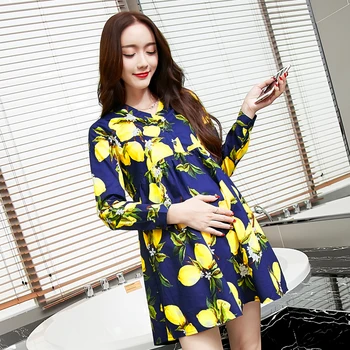 

2020 Spring autumn new fashion maternity clothing Printed big yards maternity dress pregnant woman long-sleeved dresses
