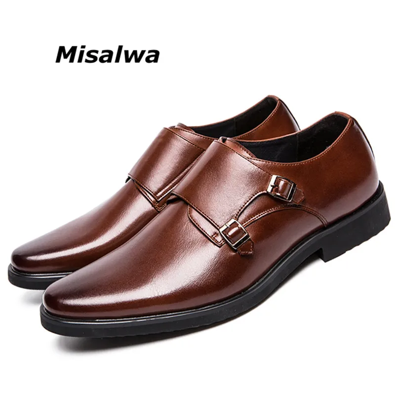 

Misalwa Big Size 38-48 Mens Smooth Leather Dress Shoe Double Monk Strap Formal Business Footwear Black Brown Party Men Gift Shoe