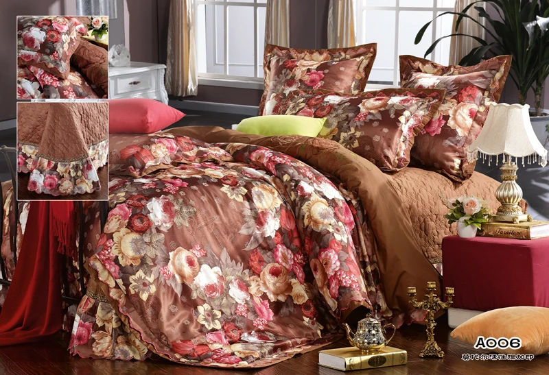 4pcs Europe Jacquard Satin bedding set king queen Luxury Silk cotton quilt/duvet cover bed linen bedclothes set home textile