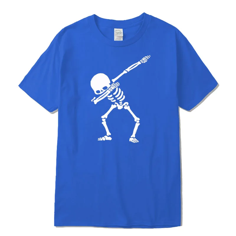 Хлопок, высокое качество, Мужская футболка с коротким рукавом и принтом черепа, повседневная Летняя мужская футболка с круглым вырезом - Цвет: Blue