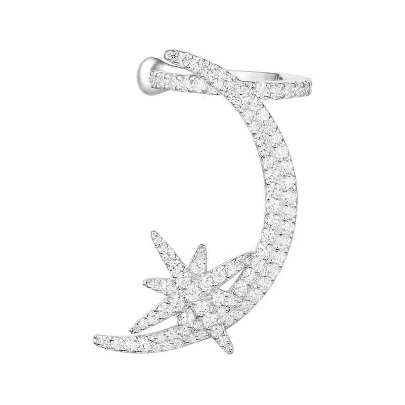 

SLJELY 925 Sterling Silver Meteorite Moon Clip Earrings Full Cubic Zirconia Stones Ear Cuff Women Monaco Jewelry of Christmas