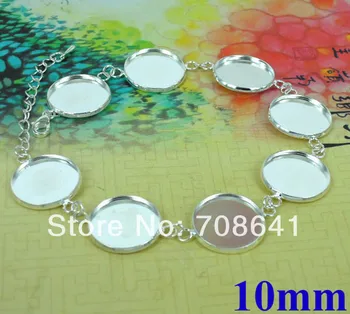 

Blank Bracelet w/ 10mm Inner Round Bezel trays Bases Glass Cabochon Bangle Bracelet Settings for DIY Jewelry Making Silver tone