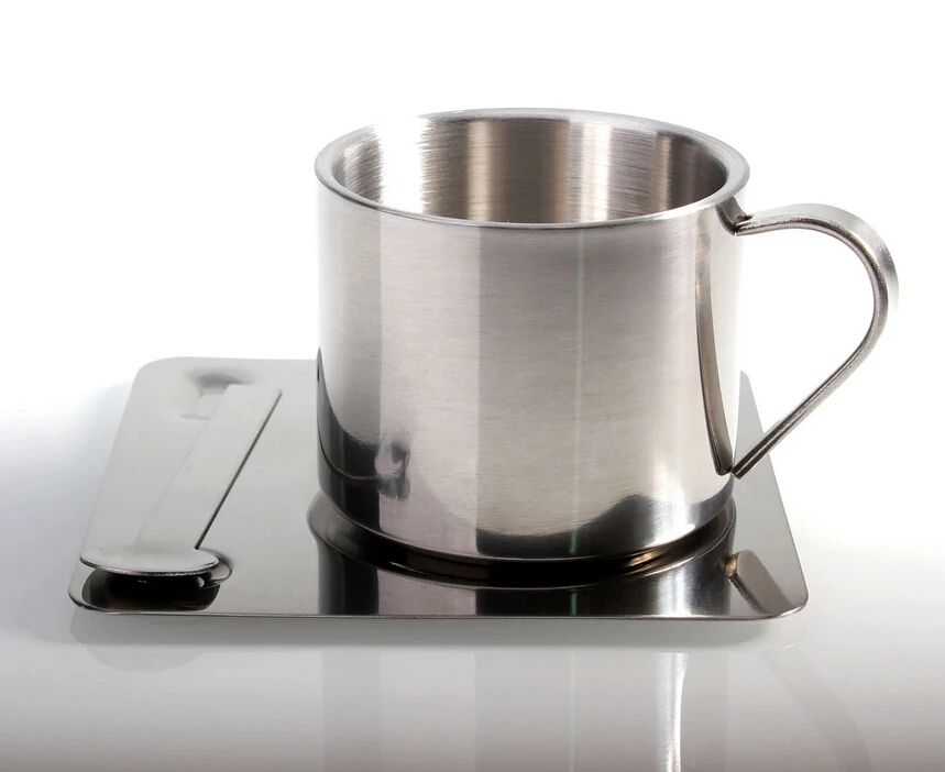 100ml Clic Double Layer Coffee Mug I Stainless Steel European 100ml Clic Double Layer Coffee Mug I Stainless Steel European Square Cups Saucer Spoon Set Metal Nsulation Anti Hot In Mugs From Home Garden On