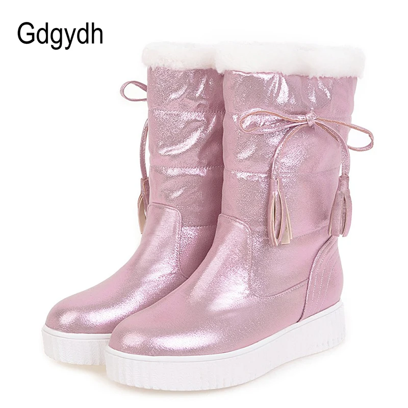 

Gdgydh Fashion Fringe Women Winter Shoes Waterproof 2017 New Arrival Plush Inside Warm Snow Boots Ladies Sequined Cloth 43